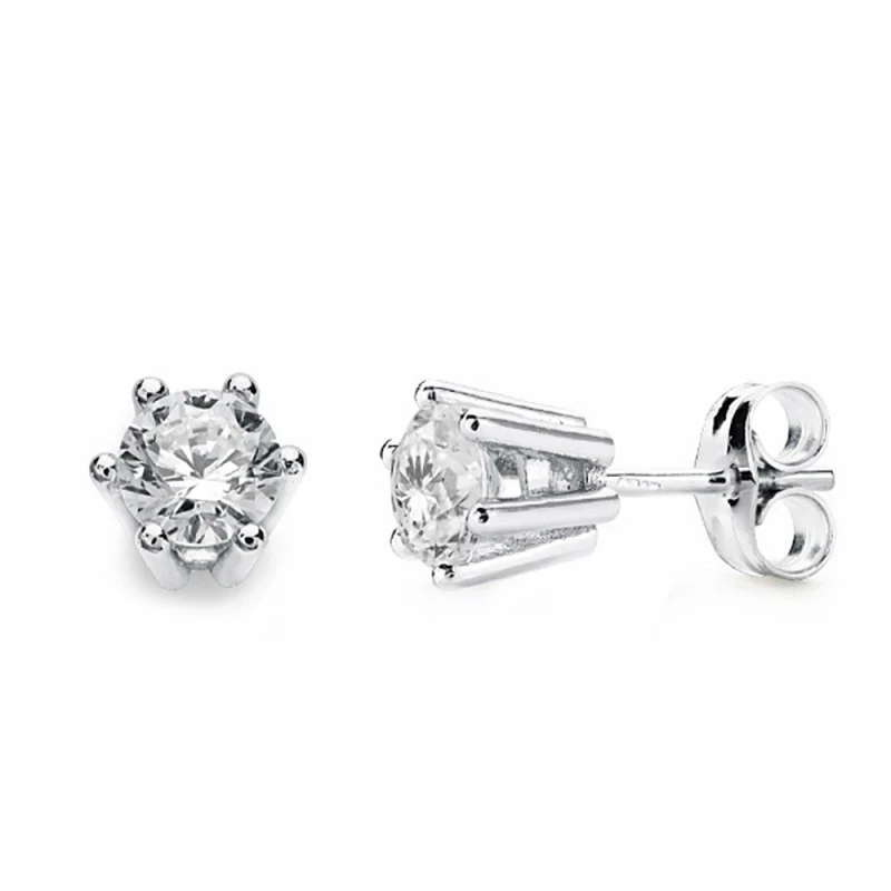 Pendientes oro blanco 18k garras 6.5mm circonita [AA2158]