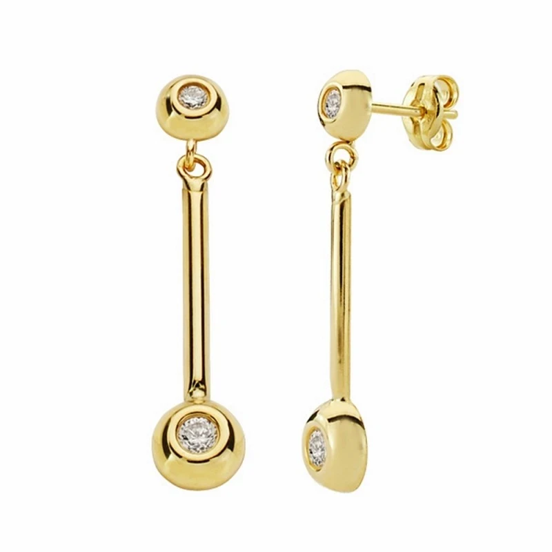 Pendientes oro 18k largos 30mm. chatones circonitas [AA2162]