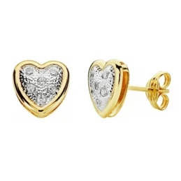 Pendientes oro 18k corazón 8mm. circonitas cierre presión [AA2164]
