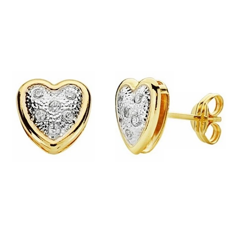 Pendientes oro 18k corazón 8mm. circonitas cierre presión [AA2164]