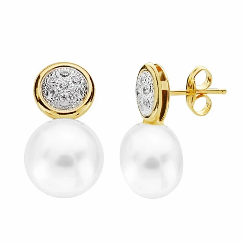 Pendientes oro 18k perla 18mm. circonitas circulo [AA2170]