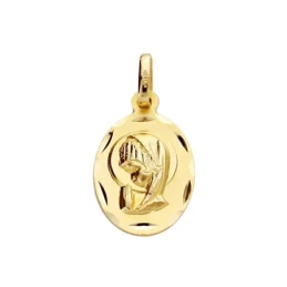 Medalla oro 18k virgen nina oval 19mm. labrada tallada [AA1949]