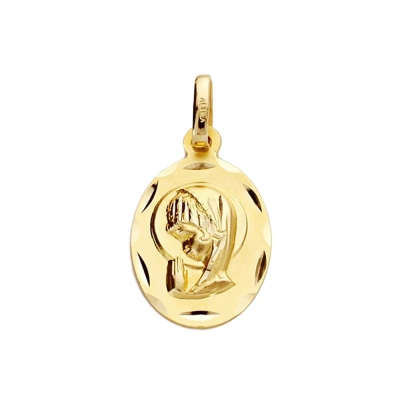 Medalla oro 18k virgen nina oval 19mm. labrada tallada [AA1949GR]