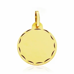 Medalla disco oro 18k bisel lisa 17mm. labrada tallada [AA2462]