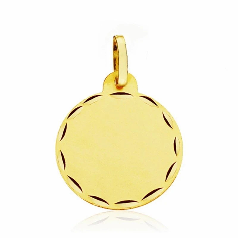 Medalla disco oro 18k bisel lisa 17mm. labrada tallada [AA2462]