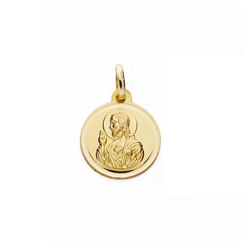 Medalla oro 18k escapulario 14mm Virgen Carmen Corazón Jesús [AA2481]