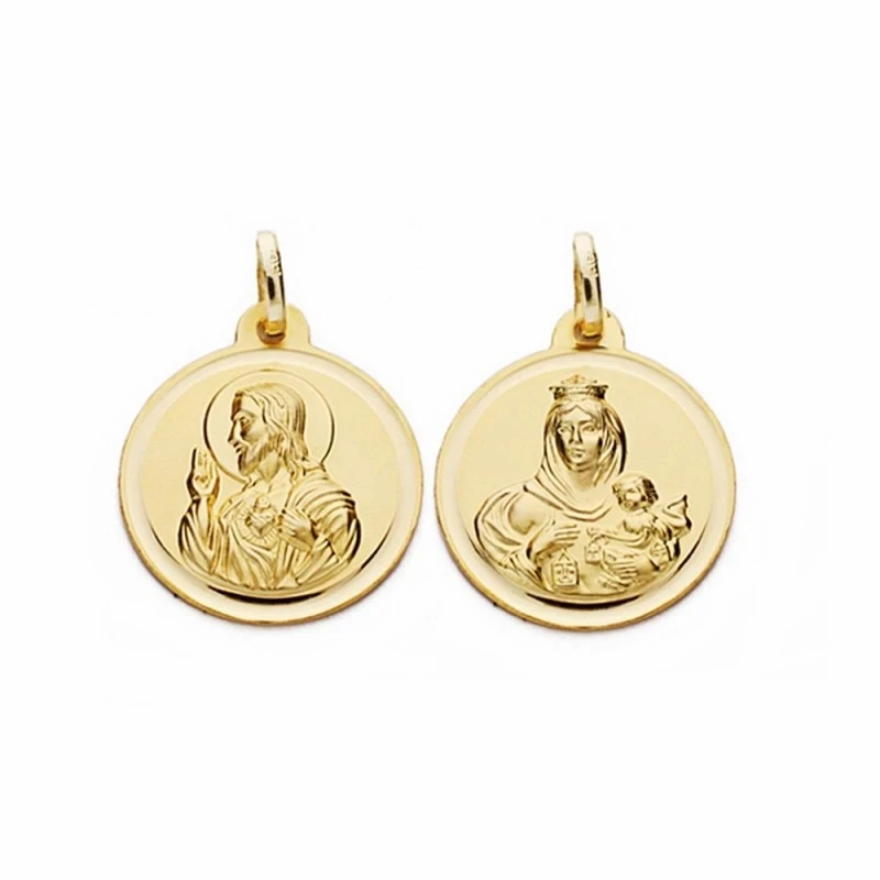 Medalla oro 18k escapulario 16mm Virgen Carmen Corazón Jesús [AA2482]