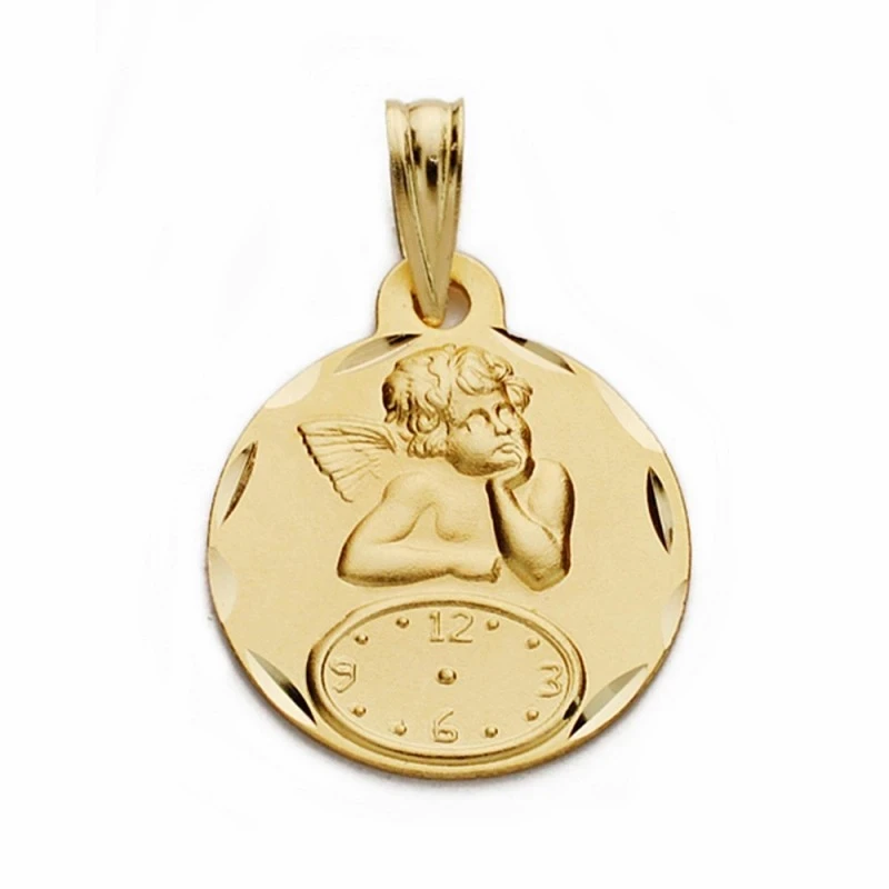 Medalla oro 18k ángel burlón Querubín reloj 15mm. [AA2487GR]