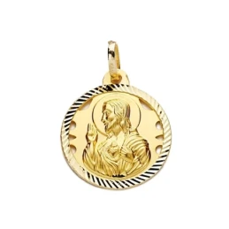 Medalla oro 18k Corazón de Jesús 18mm. calada cerco tallado [AA2495]