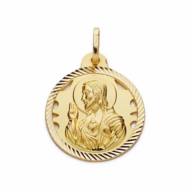 Medalla oro 18k Corazón de Jesús 20mm. calada cerco tallado [AA2496]