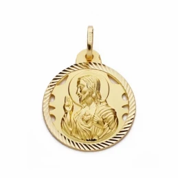 Medalla oro 18k Corazón de Jesús 20mm. calada cerco tallado [AA2496GR]