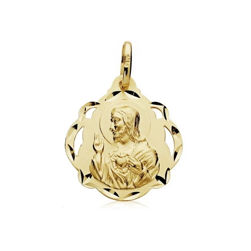 Medalla oro 18k escapulario 18mm Virgen Carmen Corazón Jesús [AA2529]