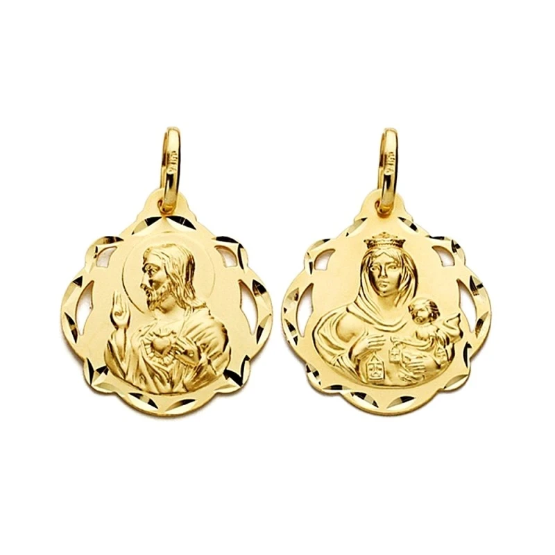 Medalla oro 18k escapulario 18mm Virgen Carmen Corazón Jesús [AA2529]