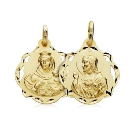 Medalla oro 18k escapulario 18mm Virgen Carmen Corazón Jesús [AA2529]