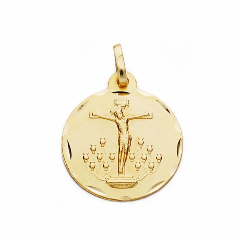 Medalla oro 18k Cristo de la Laguna 18mm. labrado tallado [AA2530]