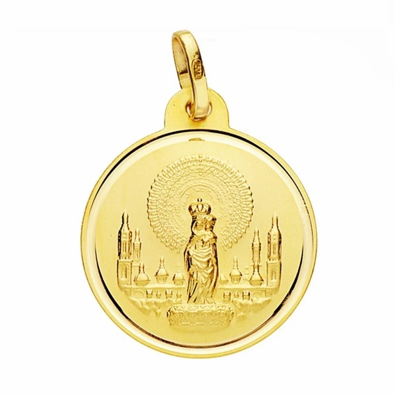 Medalla oro 18k Virgen del Pilar 20mm. lisa bisel [AA2535]