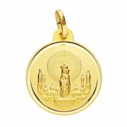 Medalla oro 18k Virgen del Pilar 20mm. lisa bisel [AA2535GR]