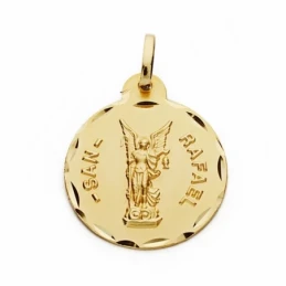 Medalla oro 18k San Rafael 20mm. labrado tallado [AA2547]
