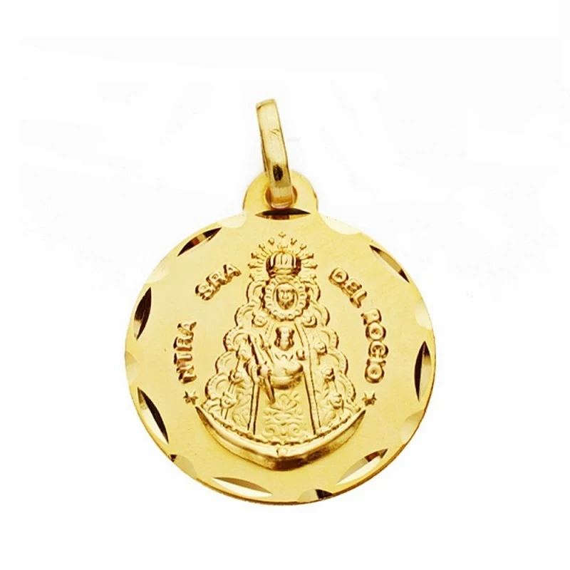 Medalla oro 18k Virgen del Rocío 18mm. labrado tallado [AA2550GR]