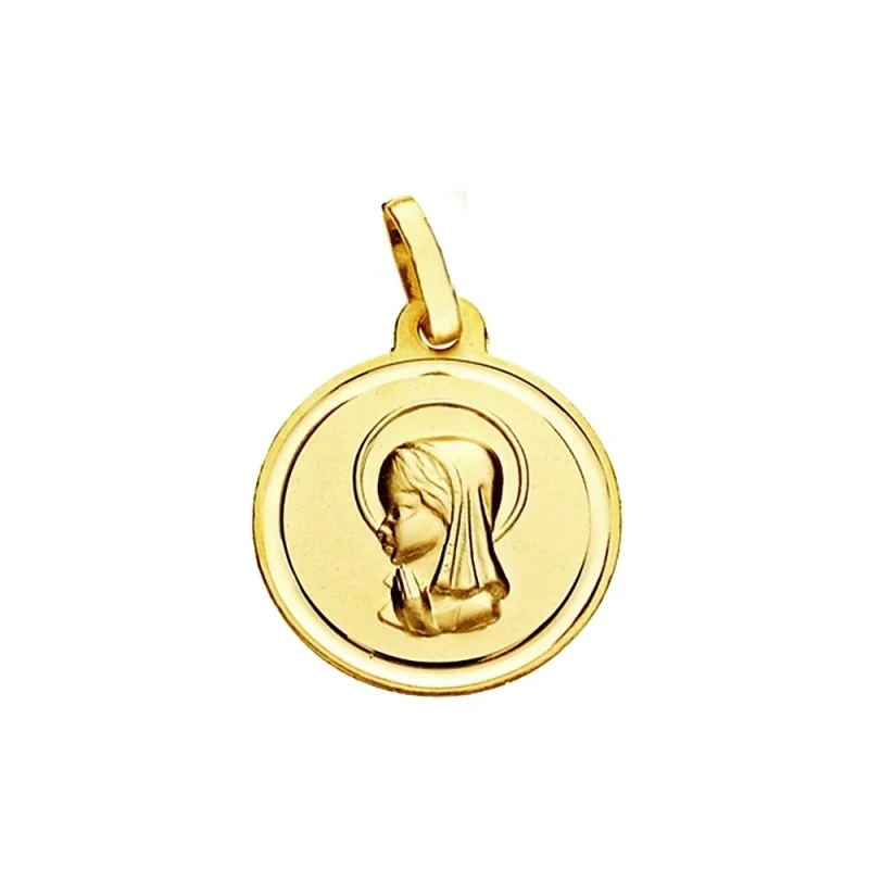 Medalla oro 18k virgen nina 16mm. lisa bisel [AA2565]