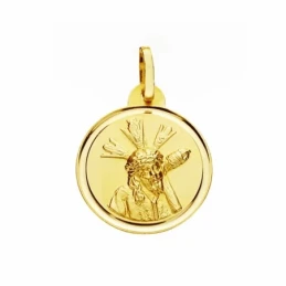 Medalla oro 18k Cristo Gran Poder 20mm. lisa bisel [AA2569]