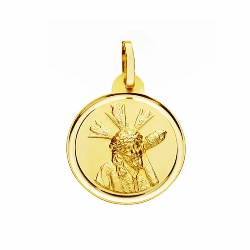 Medalla oro 18k Cristo Gran Poder 20mm. lisa bisel [AA2569]
