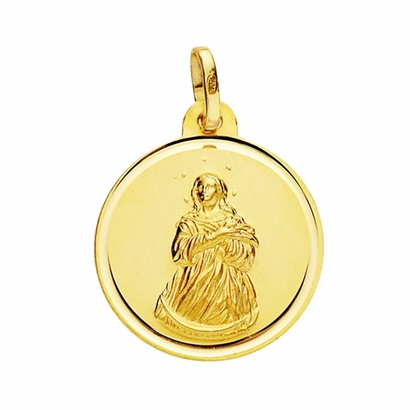 Medalla oro 18k Virgen de la Inmaculada 18mm. lisa bisel [AA2585]