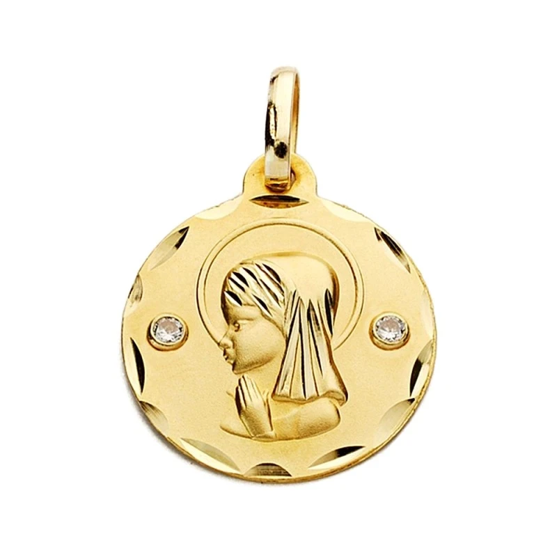 Medalla oro 18k virgen nina 18mm. labrada tallada [AA2657]