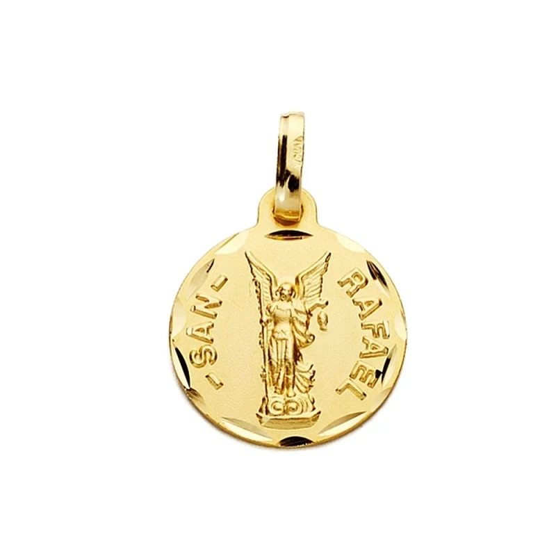 Medalla oro 18k San Rafael 14mm. labrada tallada [AA2661]