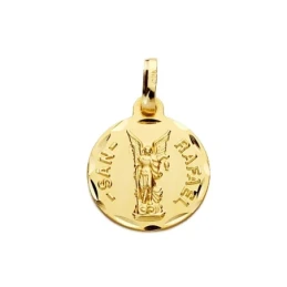 Medalla oro 18k San Rafael 14mm. labrada tallada [AA2661GR]