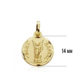 Medalla oro 18k San Rafael 14mm. labrada tallada [AA2661GR]