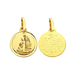 Medalla oro 18k bendición de San Francisco 14mm. lisa bisel [AA2664]