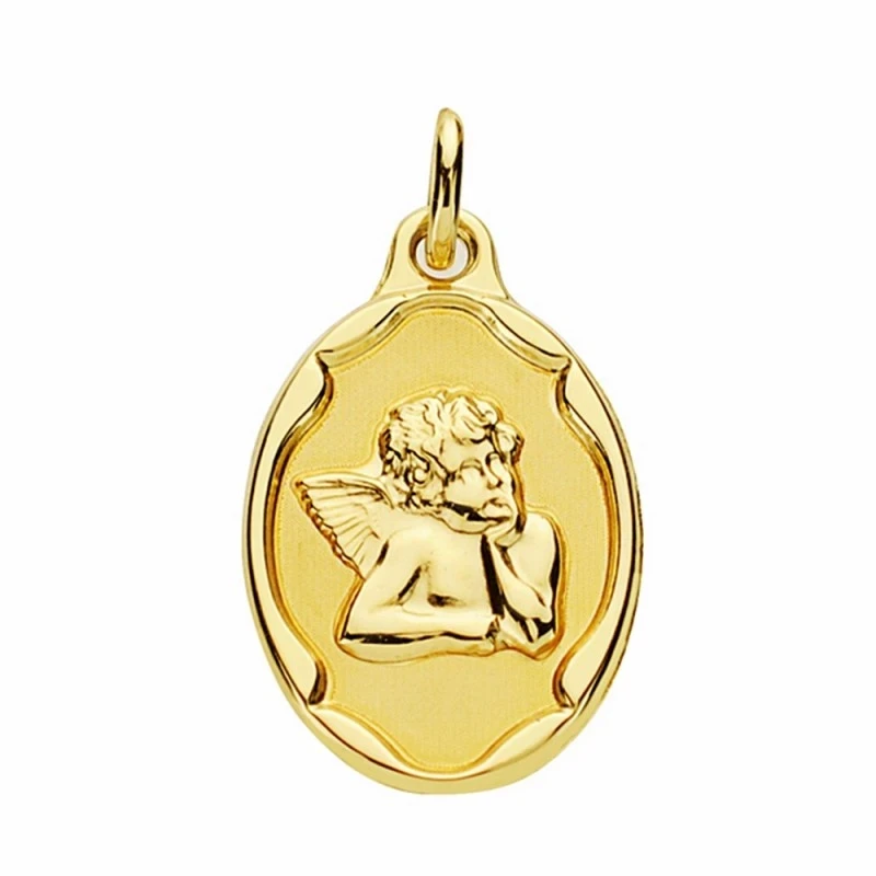 Medalla oro 18k ángel burlón Querubín 21mm. oval [AA2677]