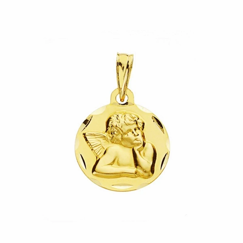 Medalla oro 18k ángel burlón Querubín  14mm. labrada tallada [AA2679]