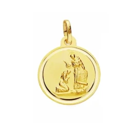 Medalla oro 18k bendición de San Francisco 16mm. lisa bisel [AA2680]