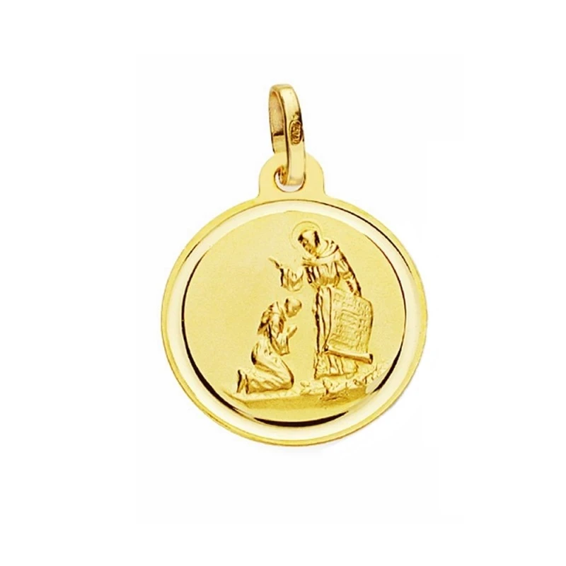 Medalla oro 18k bendición de San Francisco 16mm. lisa bisel [AA2680]