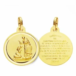 Medalla oro 18k bendición de San Francisco 16mm. lisa bisel [AA2680]