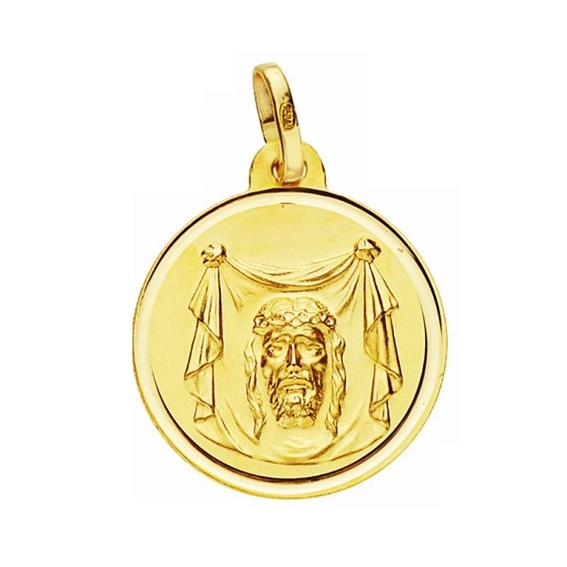 Medalla oro 18k Santa Faz 18mm. lisa bisel [AA2683]