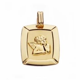 Colgante chapa oro 18k ángel burlón Querubín 20mm. [AA1975]