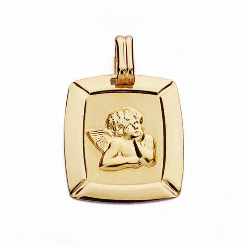 Colgante chapa oro 18k ángel burlón Querubín 20mm. [AA1975]