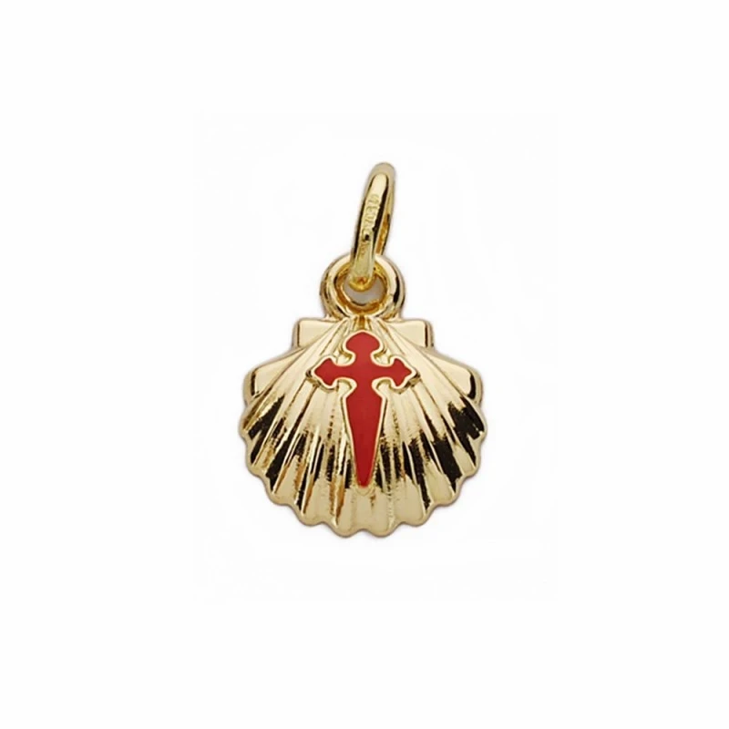 Colgante oro 18k concha cruz santiago simple 10mm. [AA2000]