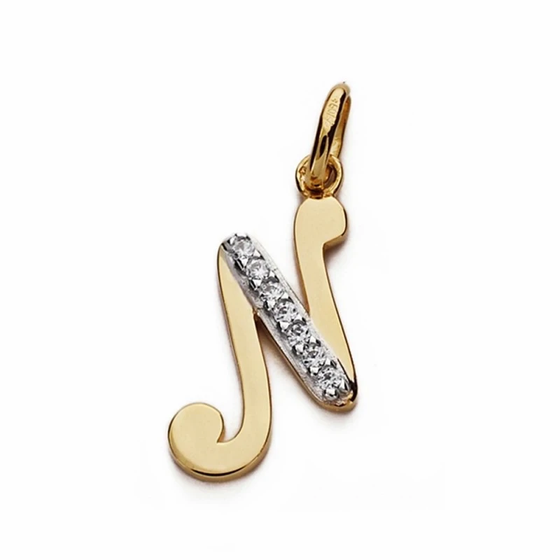 Colgante oro 18k letra N 13mm. circonitas [AA2008]