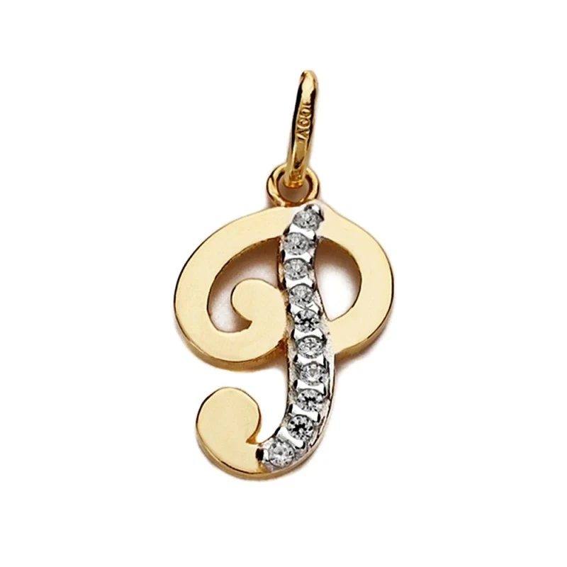 Colgante oro 18k letra P 16mm. circonitas [AA2009]