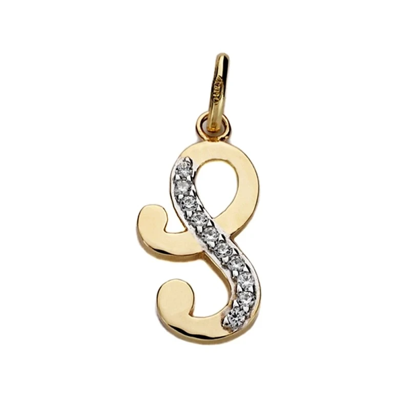 Colgante oro 18k letra S 17mm. circonitas [AA2010]