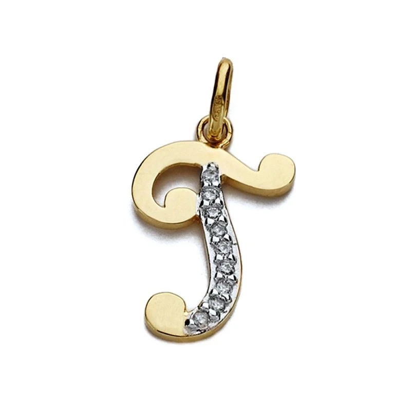 Colgante oro 18k letra T 17mm. circonitas [AA2011]