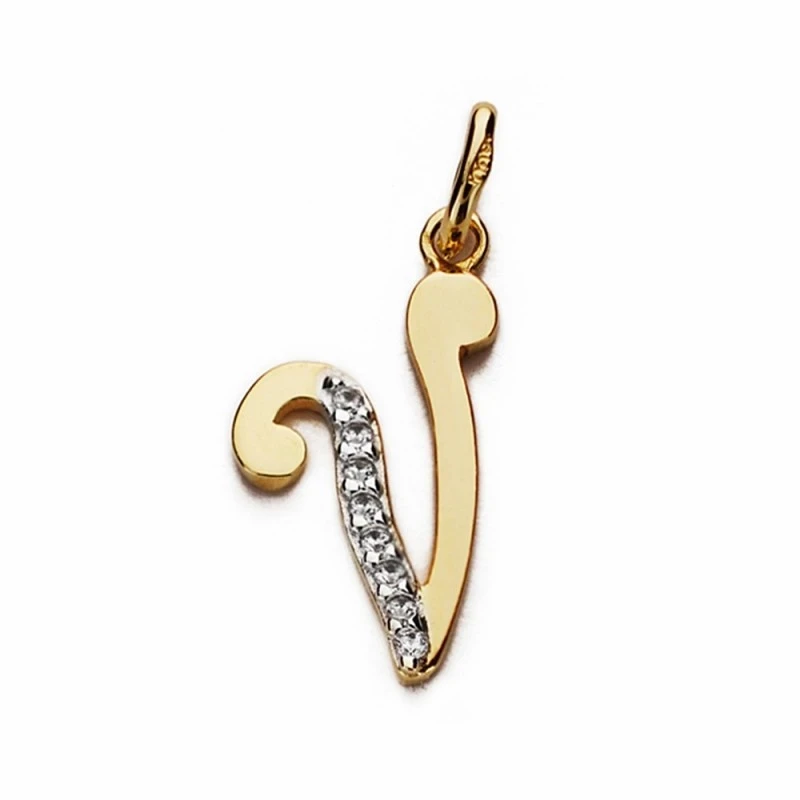 Colgante oro 18k letra V 18mm. circonitas [AA2012]