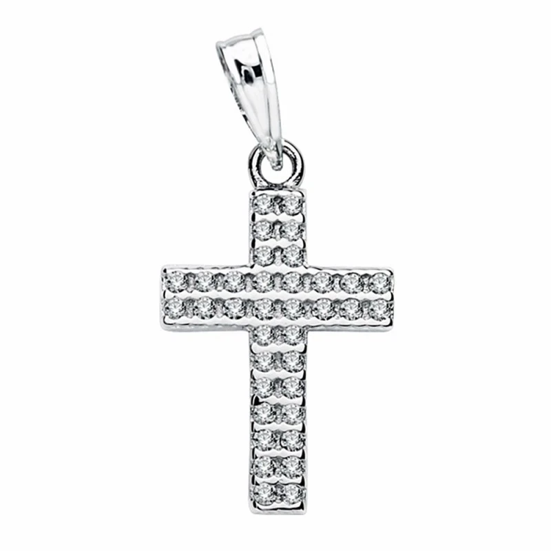 Cruz oro blanco 18k circonitas 20mm. [AA2021]