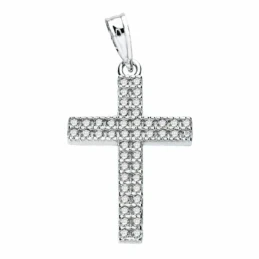 Cruz oro blanco 18k circonitas 24mm. [AA2022]
