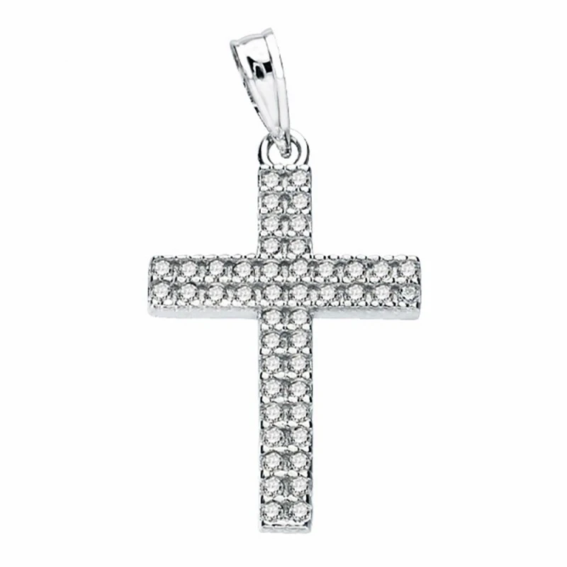 Cruz oro blanco 18k circonitas 24mm. [AA2022]