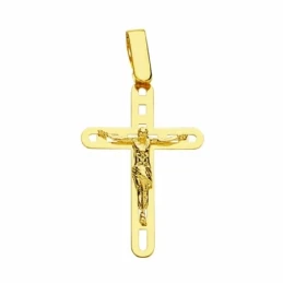 Cruz crucifijo oro 18k cristo bisel lisa 26mm. calada [AA2032]